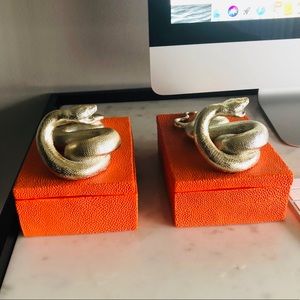 Decorative boxes from Z gallerie, snake, orange